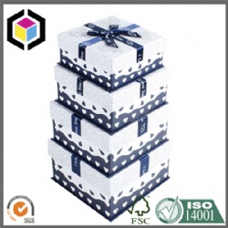 Rigid Cardboard Paper Gift Packaging Box with Ribbon Ties