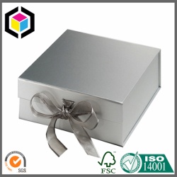Silver Matte Color Ribbon Tie Close Rigid Paper Gift Box