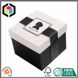 Ribbon Pull Rigid Black Cardboard Paper Gift Box with Lid