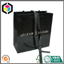 Satin Handle Luxury Black Color Paper Shopping Promotion Bag