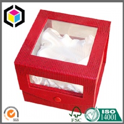 Clear Window Red Leather Rigid Paper Watch Gift Box