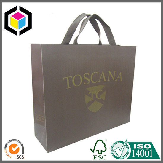 Gold Logo Color Print Luxury Paper Shopping Bag for Garment with Handle
