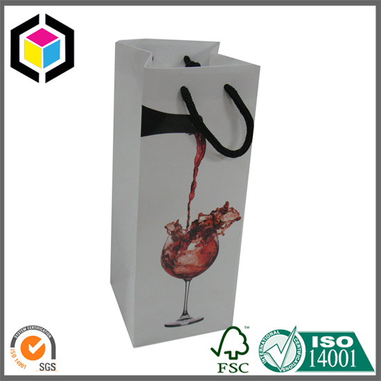 Single Bottle Red Wine Gift Paper Bag with Handle