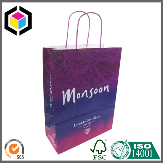 Purple Color Twisted Paper Handle Shopping Promotion Bag