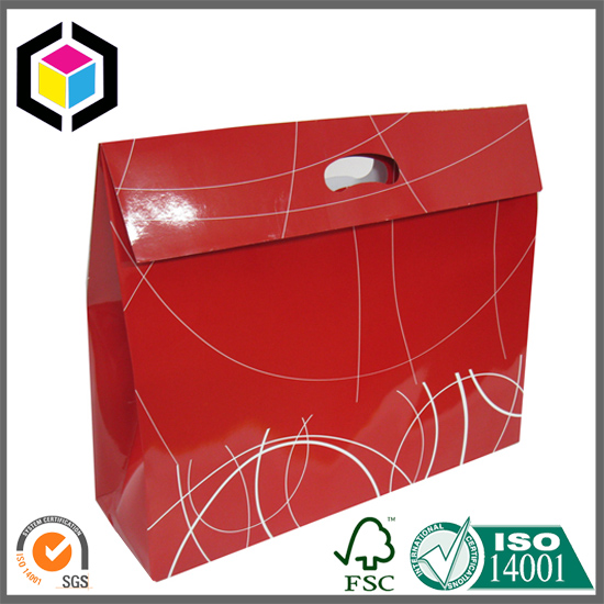 Glossy Red Color Print Paper Shopping Bag with Die Cut Handle